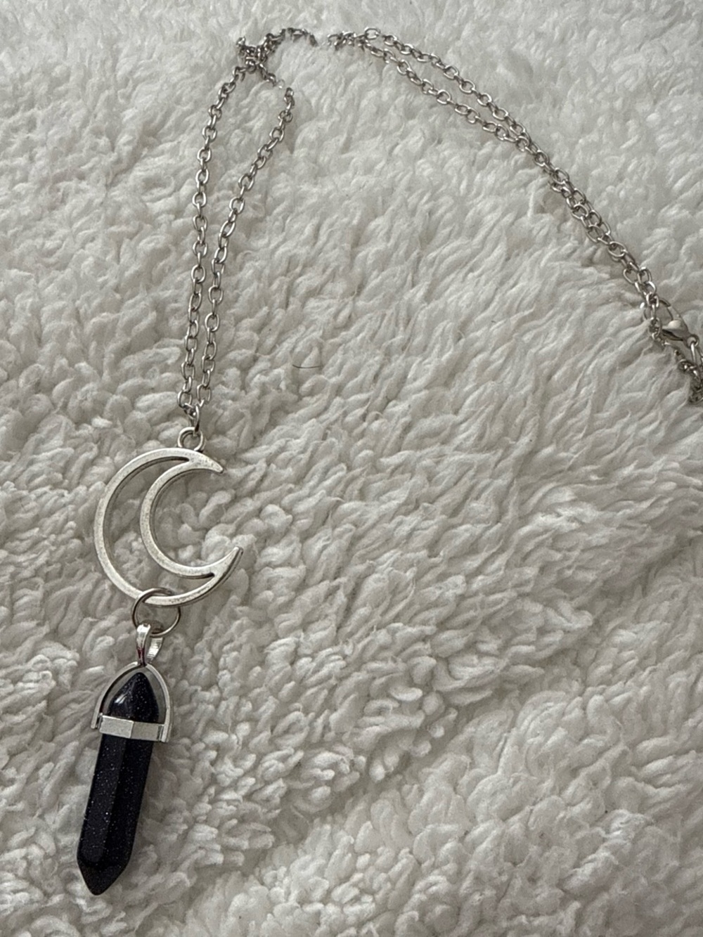 Silver Crescent Moon Necklace with Black Pendant